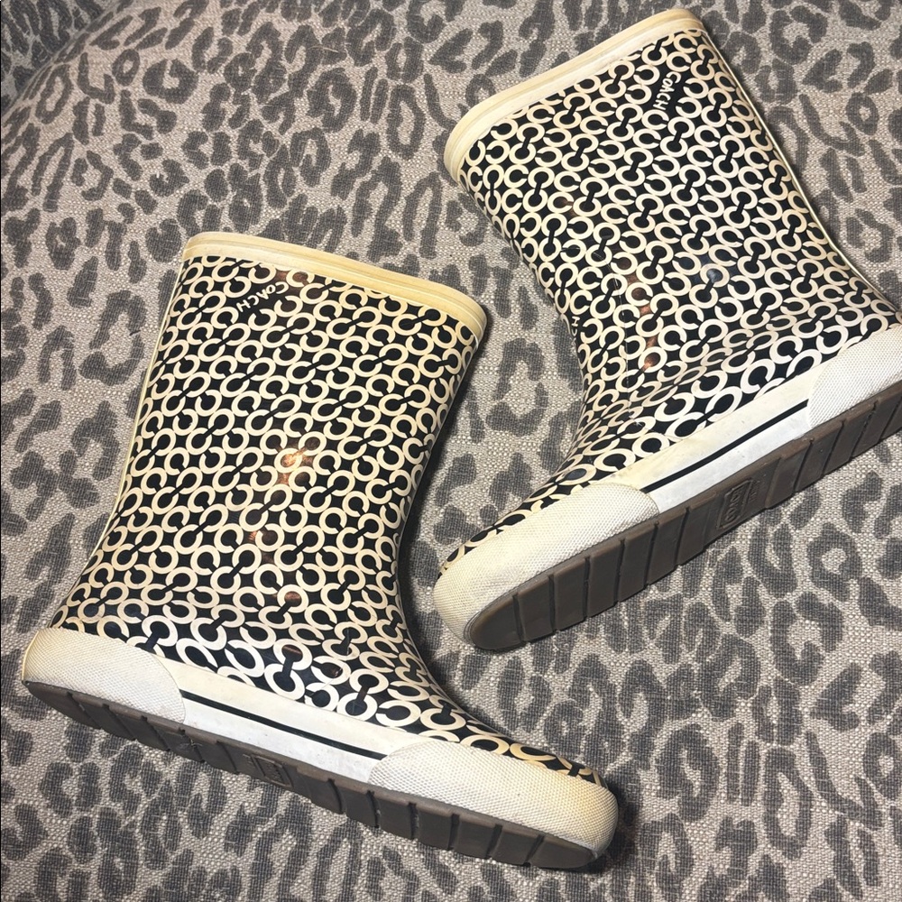 Coach Black & Cream Signature Pattern Rain Boots - Picture 10 of 11